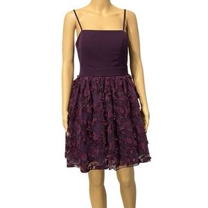 TRIXXI Womens Purple Textured Floral Spaghetti Strap Short Fit/Flare Dress Jr 7